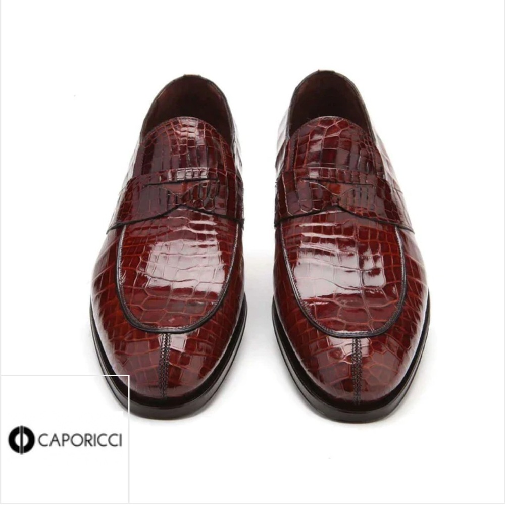 Caporicci 3321 genuine, real Alligator Penny Loafers Shoes gold brown